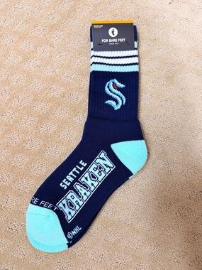 For Bare Feet Navy & Light Blue Seattle Kraken Crew Socks